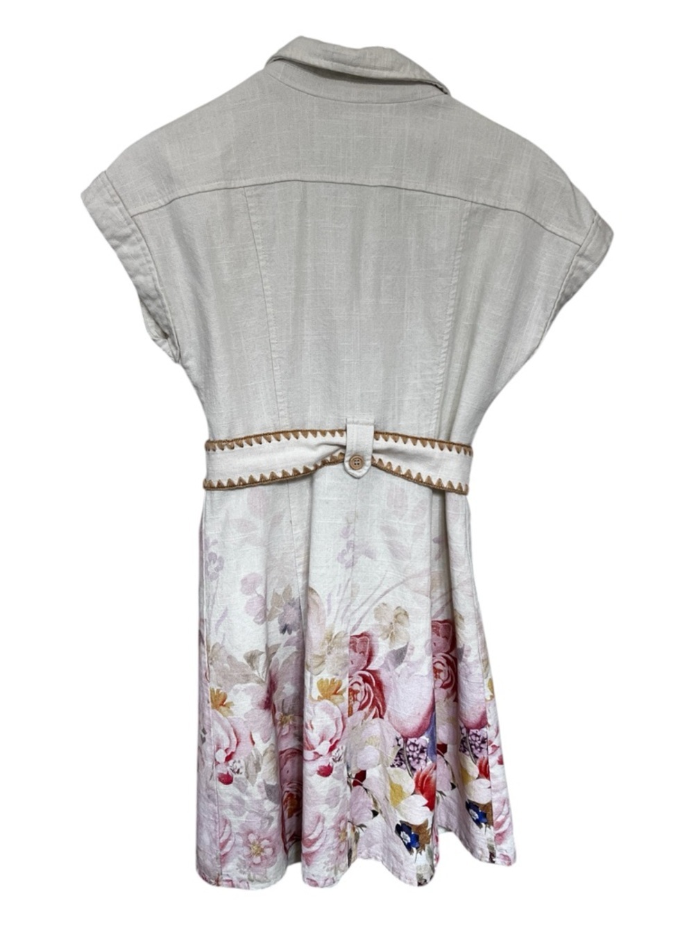 MOTF Floral Button-Front Linen Blend Shirt Dress with Woven Belt -Cream & Floral - Picture 3 of 3